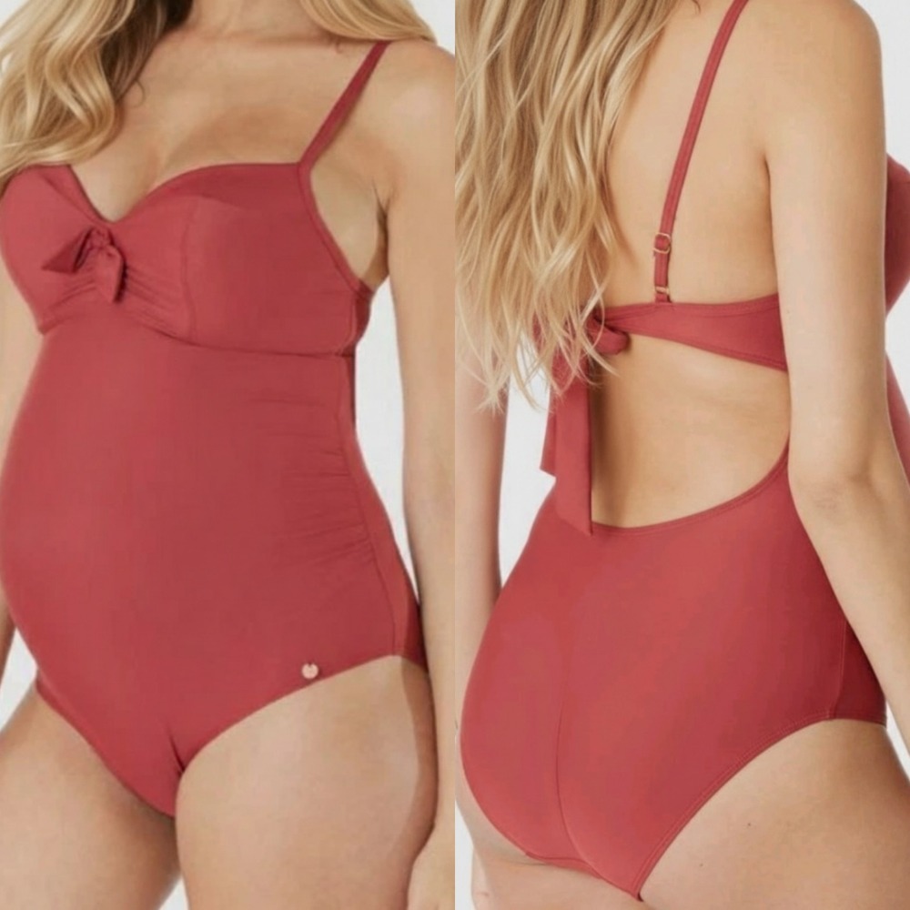 New Cache Coeur Women's Red Solid Monaco One-Piece Maternity Swimsuit 36 C/D C D